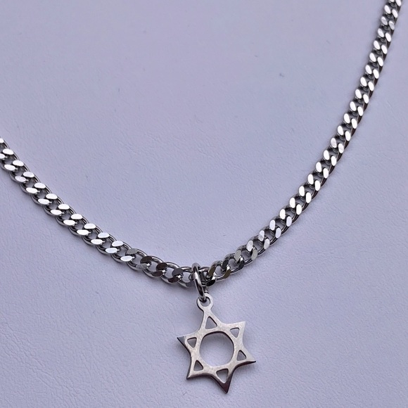STAR of David Curb Link Stainless Steel Necklace - Picture 5 of 11